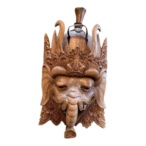 Mid 20th Century Hand-Carved Balinese Ganesha Mask (12) | Wood Elephant God Hindu Wall Art