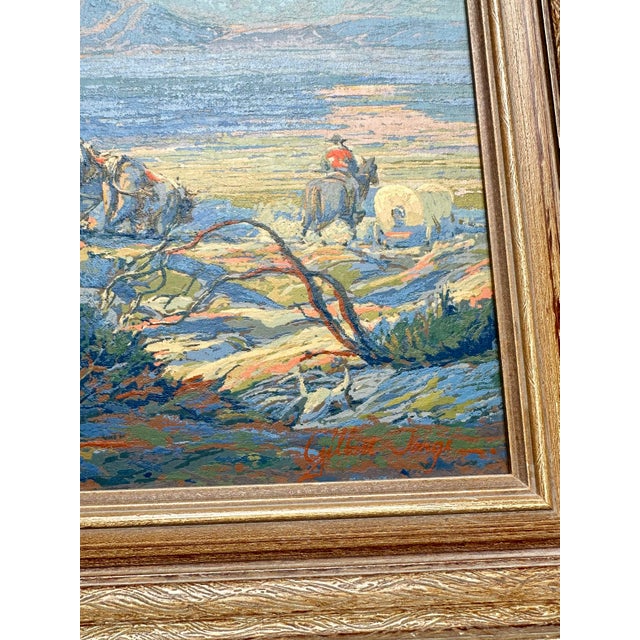 Gilbert Tonge, California (1883-1970) Western Landscape With Covered Wagon, Oil on Board For Sale - Image 4 of 7