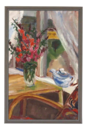 Flowers and Teapot, 1960s, Oil on Canvas, Framed