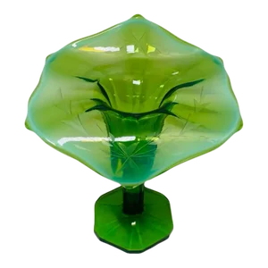 Vintage Green Etched Opalescent Glass Jack in the Pulpit Art Glass Vase