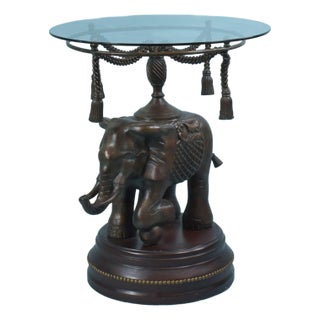 Boho Chic Elephant With Tassel Brass Table For Sale