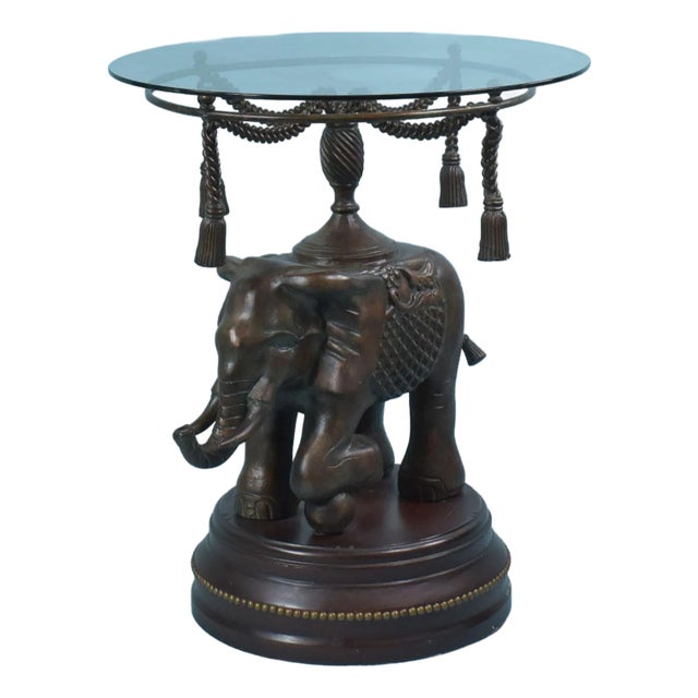 Boho Chic Elephant With Tassel Brass Table For Sale