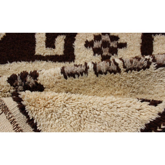 Bold Vintage Turkish Tulu Gallery Rug With Tribal Design in Dark Brown and Cream 3'4 X 11'2 For Sale - Image 9 of 12