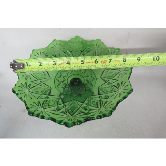 Us Glass Co Green Footed Pedestal Candy Compote Dish Diamond Pattern For Sale - Image 10 of 12