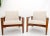Pair Restored New Oatmeal Upholstery Teak Mid-Century Modern Lounge Arm Chairs For Sale - Image 10 of 13