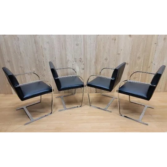 Mies Van der Rohe Mid Century Modern Brno Style Cantilever Chairs in Black Leather - Set of 6 For Sale - Image 4 of 10