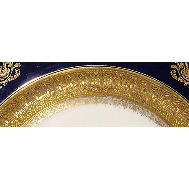 Ceramic Set of 11 Hutschenreuther Dinner Plates Cabinet Service Cobalt Blue & Raised Gold Encrusted 10.5" For Sale - Image 7 of 7
