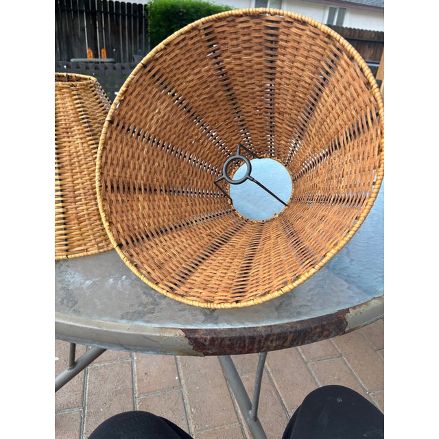 Coastal 1950s Wicker/Rattan and Wire Lampshades- A Pair For Sale - Image 3 of 4
