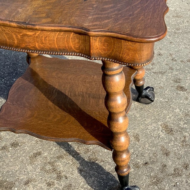 Antique Oak Claw and Ball Foot Parlor Table For Sale - Image 12 of 12