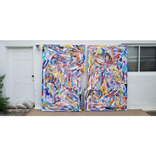 1980s Oversize Mixed Media Abstract Expressionist Paintings - a Pair For Sale - Image 12 of 12