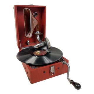 Vintage Portable Hand-Crank Gramophone, 1930s For Sale