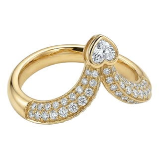 18k Yellow Gold Pave Diamond Bypass Ring, Size 6.75 For Sale