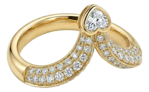 18k Yellow Gold Pave Diamond Bypass Ring, Size 6.75