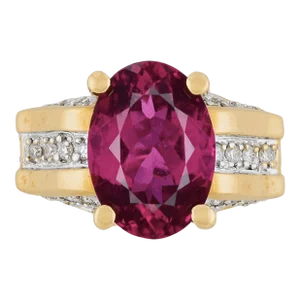 GIA Certified Oval Cut 7 Carat Purplish Red Oval Tourmaline and Diamond Ring, Size 7