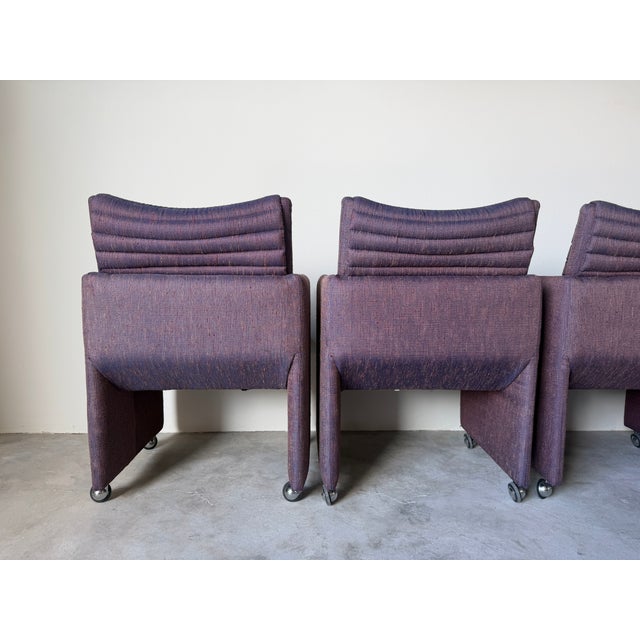 1980s Postmodern Vladimir Kagan Style Upholstered Dining Armchairs With Casters – Set of 4 For Sale - Image 11 of 17