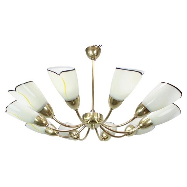 Mid-Century Modern Czechoslovak Brass and Glass 10-Arm Chandelier, 1960s For Sale - Image 15 of 15