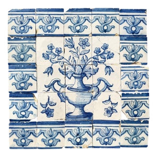 Antique 18th Century Portuguese Tile Panel With Classical Flower Vase For Sale