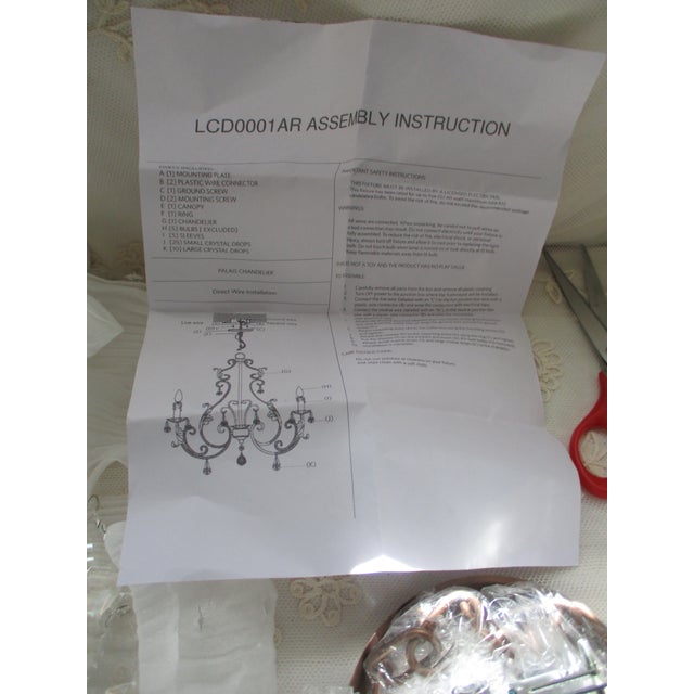 Toleware French Country 5 Arm Chandelier Bronze With Gold Leaves & Crystal Prisms For Sale - Image 16 of 17