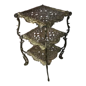 Late 19th Century Hollywood Regency Vintage Ornate Pierced Brass 3 Tier Table / Pie Stand