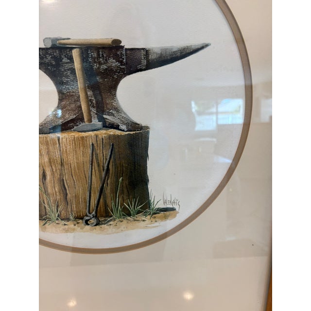 Brown Vintage Framed Anvil Reproduction Print Blacksmith Tool Illustration in Wood Frame For Sale - Image 8 of 12