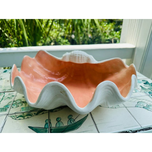 1970s Large Vintage Coastal Ceramic Clam Shell For Sale - Image 5 of 12