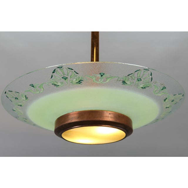 1930s French Art Deco Green Textured Glass and Copper Pendant by Loys Lucha, 1930s For Sale - Image 5 of 18