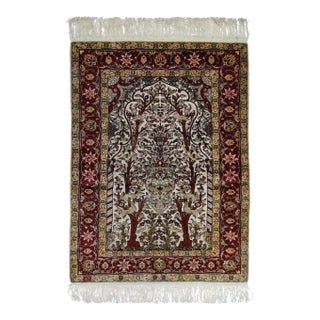 1960s Extremely Fine Turkish Silk Hereke With the Field Woven With Silver Metal Treads Rug 3'3'' X 4'6'' For Sale