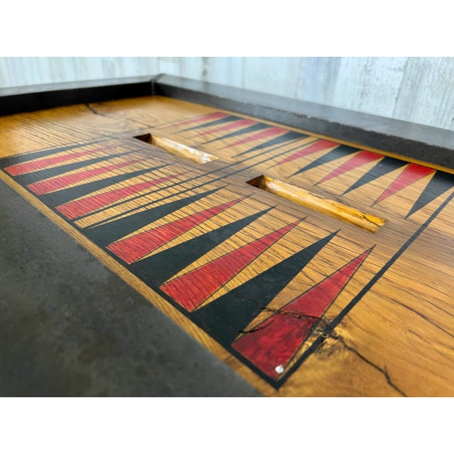 Wood Iron and Oak Backgammon Table For Sale - Image 7 of 13