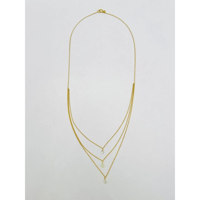 Rose Cut Round & Pear Diamond 3 Layer Necklace in 18k Yellow Gold For Sale - Image 4 of 7