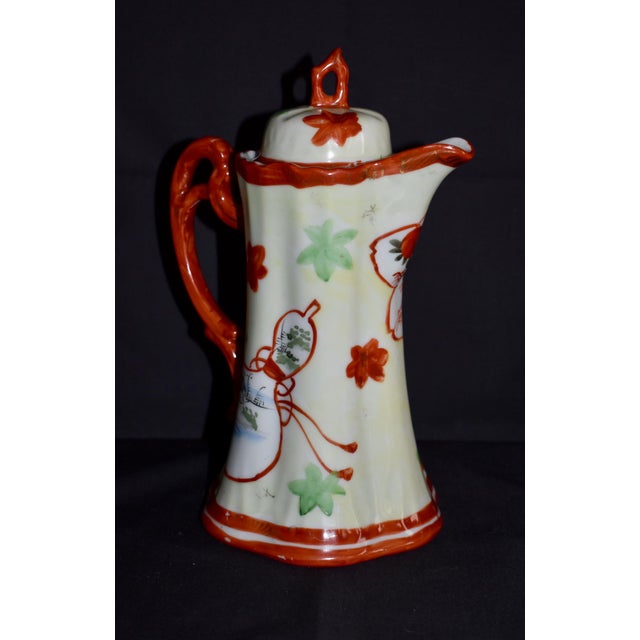 Antique Porcelain Chocolate Pot Japanese Kutani Geisha Girl Hand Painted 1920s For Sale - Image 9 of 12