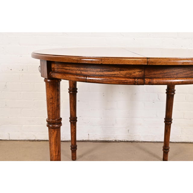 Baker Furniture Style Mid-Century Hollywood Regency Faux Bamboo Carved Walnut Extension Dining Table, Circa 1970s For Sale - Image 10 of 13