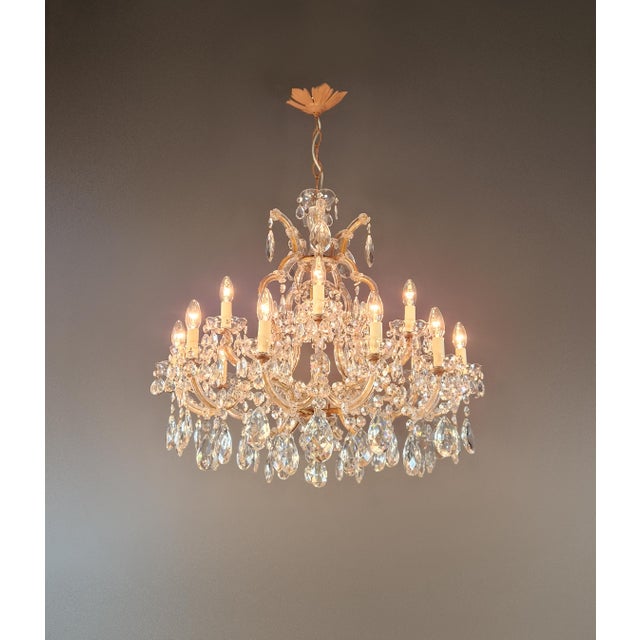 Art Deco 1920s Art Nouveau Maria Theresa Crystal Chandelier Lustre Brass Glass Antique For Sale - Image 3 of 9