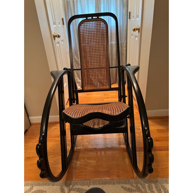 Black Attributed to Joseph Hoffmann No. 267 “Egg” Rocking Chair Original Woven Webbing Intact - From the Austrian Modernist Design Period For Sale - Image 8 of 12