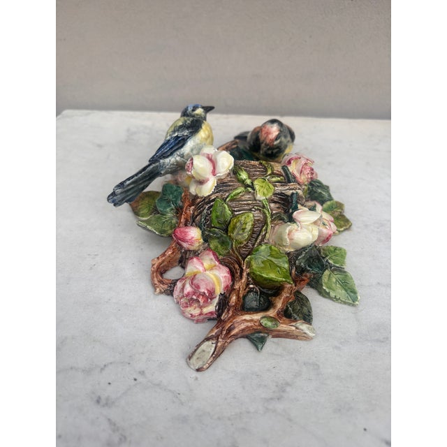 Late 19th Century Rare 19th Century Majolica Birds & Roses Wall Pocket Delphin Massier For Sale - Image 5 of 8
