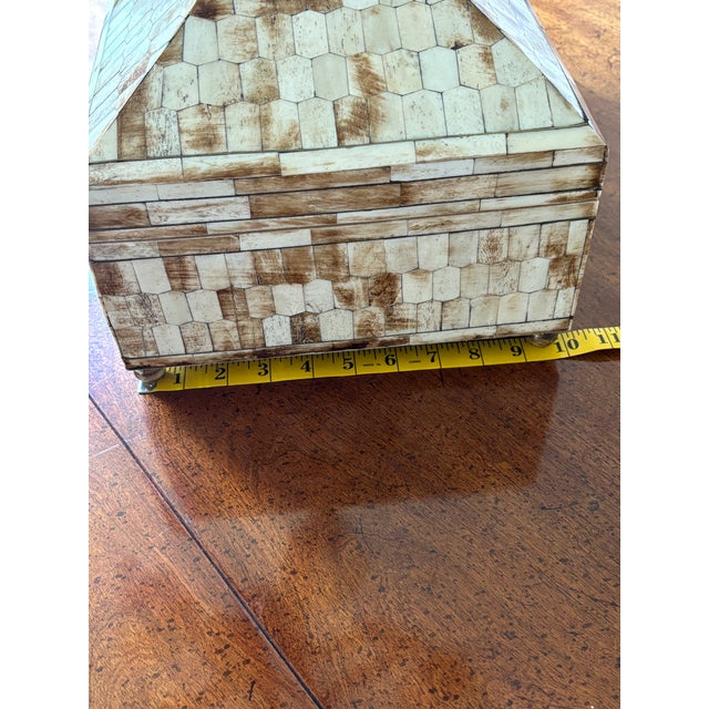 Coffee Maitland-Smith Tessellated Bone & Horn Large Jewelry Box For Sale - Image 8 of 12