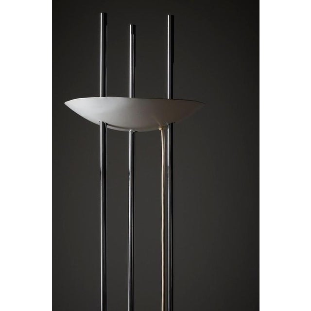 1980s Vintage Three Rod Chrome Floor Lamp with White Bowl Shade, 1980 For Sale - Image 5 of 8