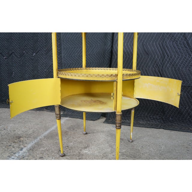 19th C French Yellow Toleware Tiered Tray Table Stand Chinoiserie Pastoral Scene For Sale - Image 18 of 18