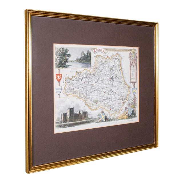 Antique Map of County Durham, English, Framed, After Moule, Victorian, c.1900 For Sale