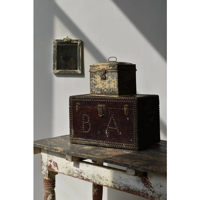 Antique Weathered Cream-Painted Tin Box, Circa Late 19th - Early 20th Century For Sale - Image 16 of 16