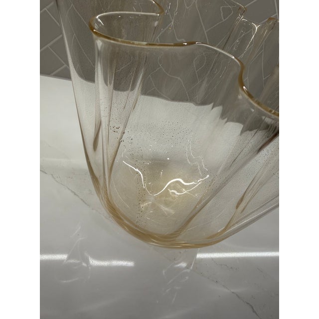 Global Views Handkerchief Hand-Blown Italian Art Glass Vase / Bowl – Large - Gold Leaf For Sale - Image 9 of 12