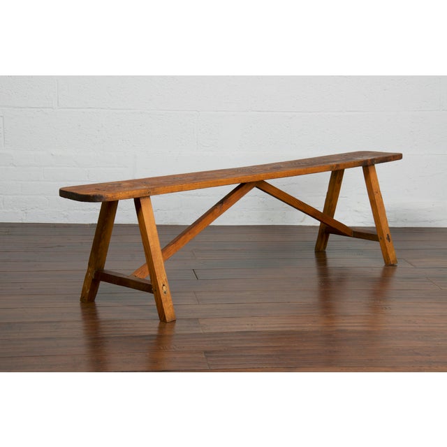 Antique Rustic Country French Farmhouse Harvest Pine Primitive Bench ...