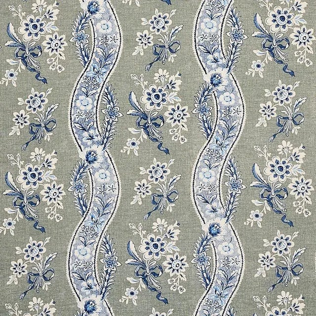 Sample- Schumacher Le Castellet Fabric in Gris & Bleu For Sale