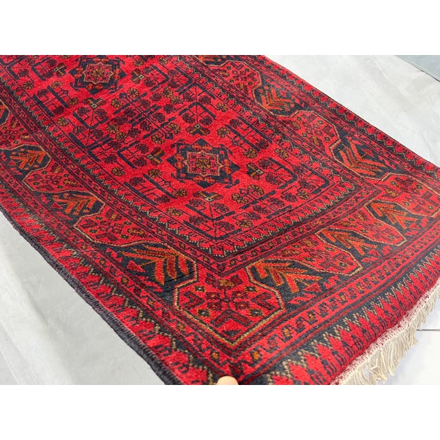 Extra-Long Red & Navy Turkmen Bukhara-Style Wool Runner, 2'8" X 19'3" For Sale - Image 9 of 16