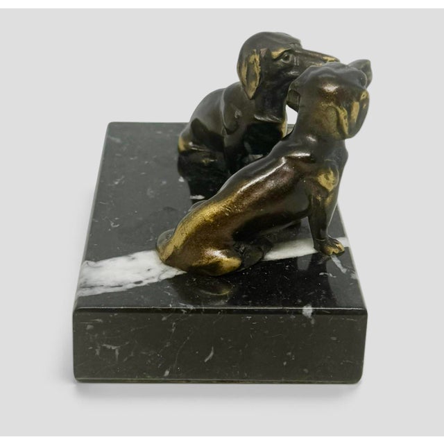Vintage German Brass Dachshunds on Marble Base Paperweight — Midcentury Desk Accessory For Sale In Washington DC - Image 6 of 12