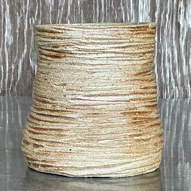 Boho Chic Vintage Boho Layered Studio Pottery Vase For Sale - Image 3 of 7