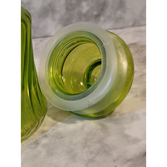 Vintage Green Glass Apothecary Jar With Optic Swirl For Sale - Image 10 of 13
