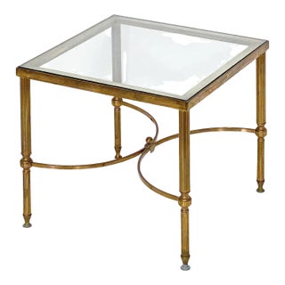 French Modern Square Cocktail or Coffee Low Table of Brass With Glass Top For Sale