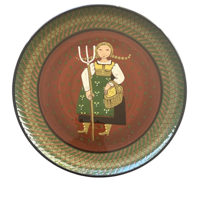 Rustic European Mid 20th Century Swiss Heimatwerk Basel Hand-Painted Folk Art Wall Plates, Set of 3 For Sale - Image 3 of 14