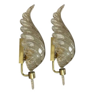 Large Golden Murano Glass Wall Sconces from Barovier & Toso, Italy, 1960s, Set of 2 For Sale