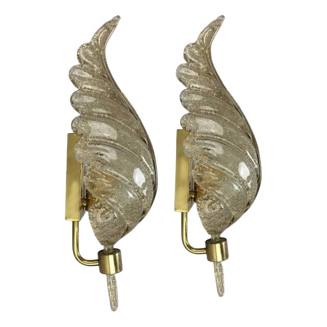 Large Golden Murano Glass Wall Sconces from Barovier & Toso, Italy, 1960s, Set of 2 For Sale